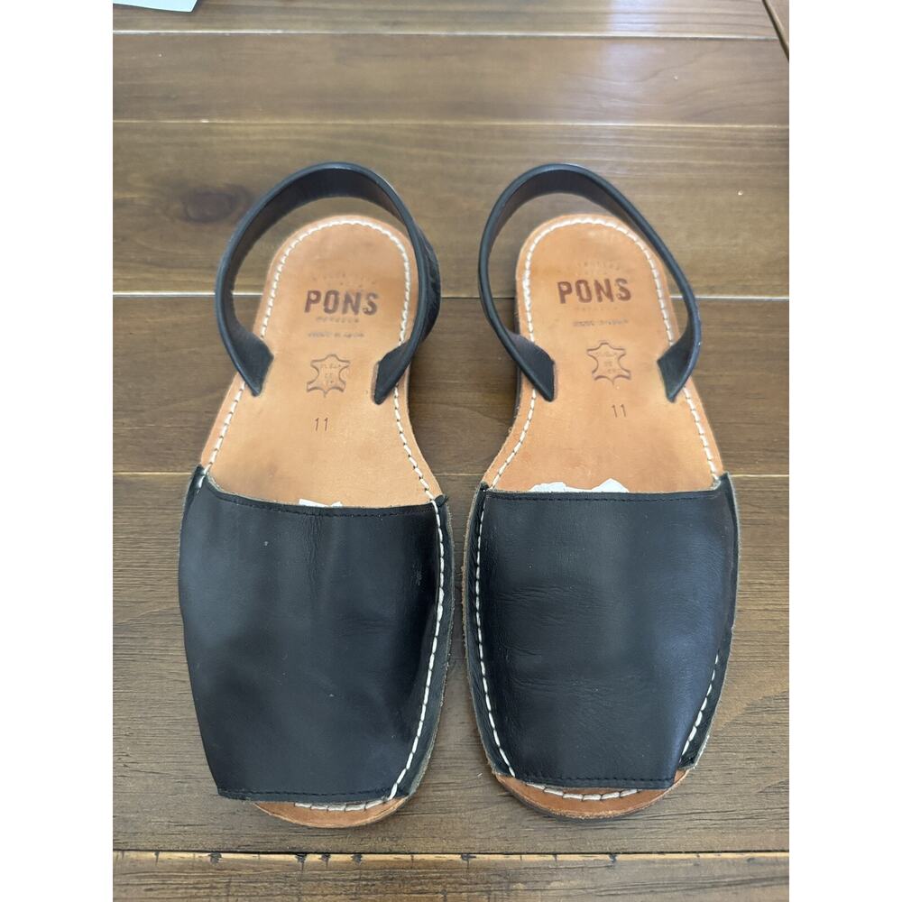 PONS Avarca Menorea Women's size 11 Black Leather Slingback Sandals Flat PeepToe